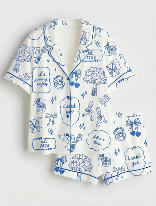 2026 Future Mrs Pajamas, Custom Wedding Timeline Satin PJ Set, Chapel Bridal Party Sleepwear, Hand Drawn Wifey PJs, Engagement Gift for Her