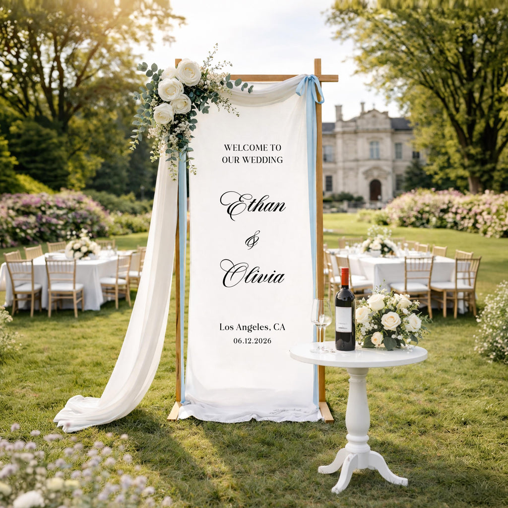 Personalized Wedding Welcome Banner, Elegant Ceremony Backdrop Banner, Reception Entrance Decor