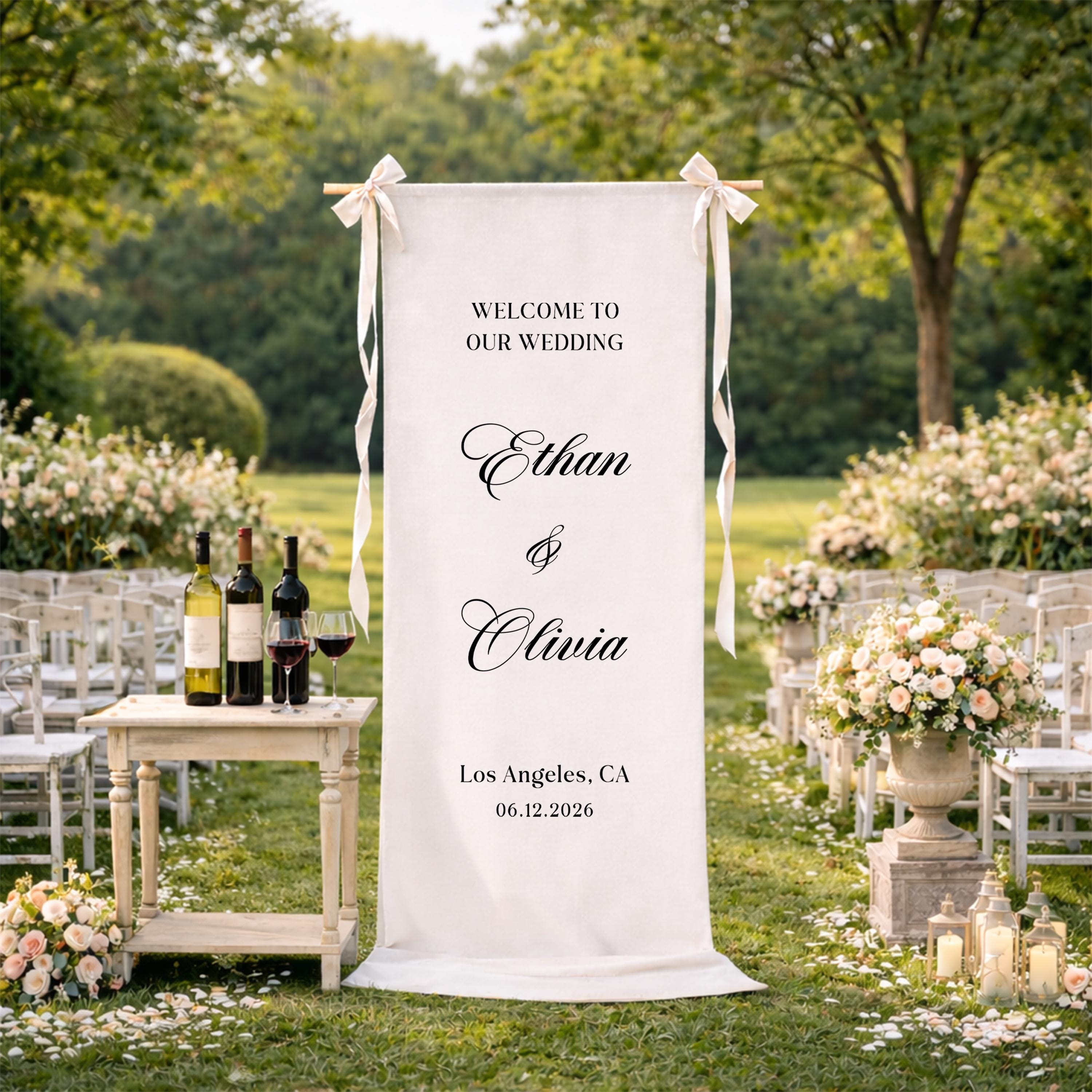 Personalized Wedding Welcome Banner, Elegant Ceremony Backdrop Banner, Reception Entrance Decor