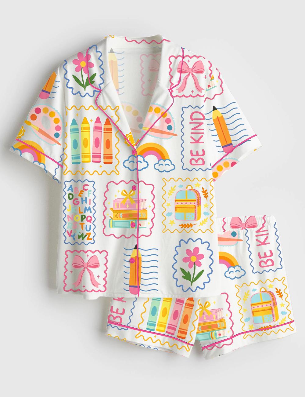 Teacher Pajama Set, School Print PJs, Be Kind Sleepwear, Back To School Lounge