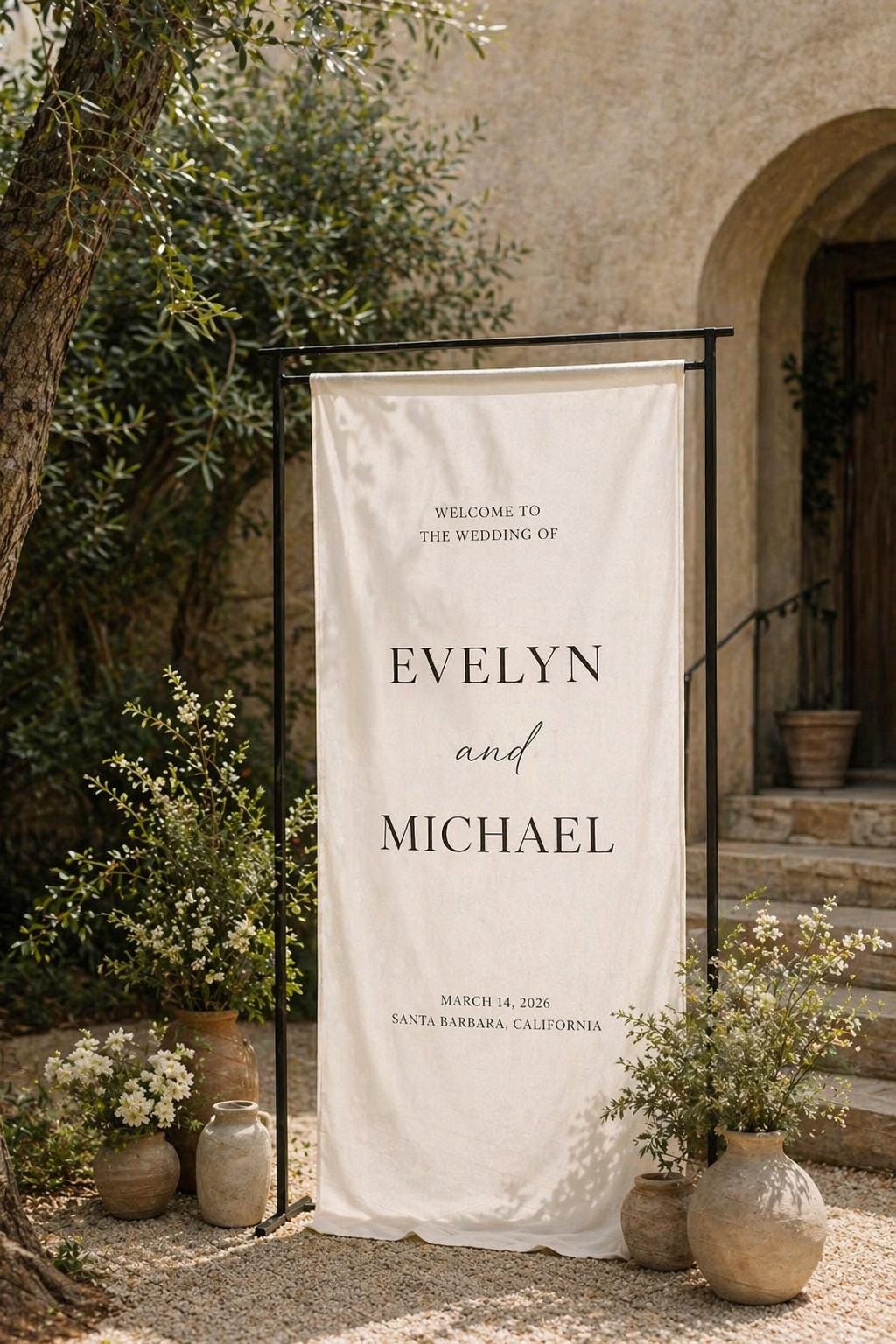 Custom Wedding Fabric Sign, Personalized Linen Welcome Sign, Wedding Welcome Banner, Modern Outdoor Wedding Decor, Engagement Party Sign