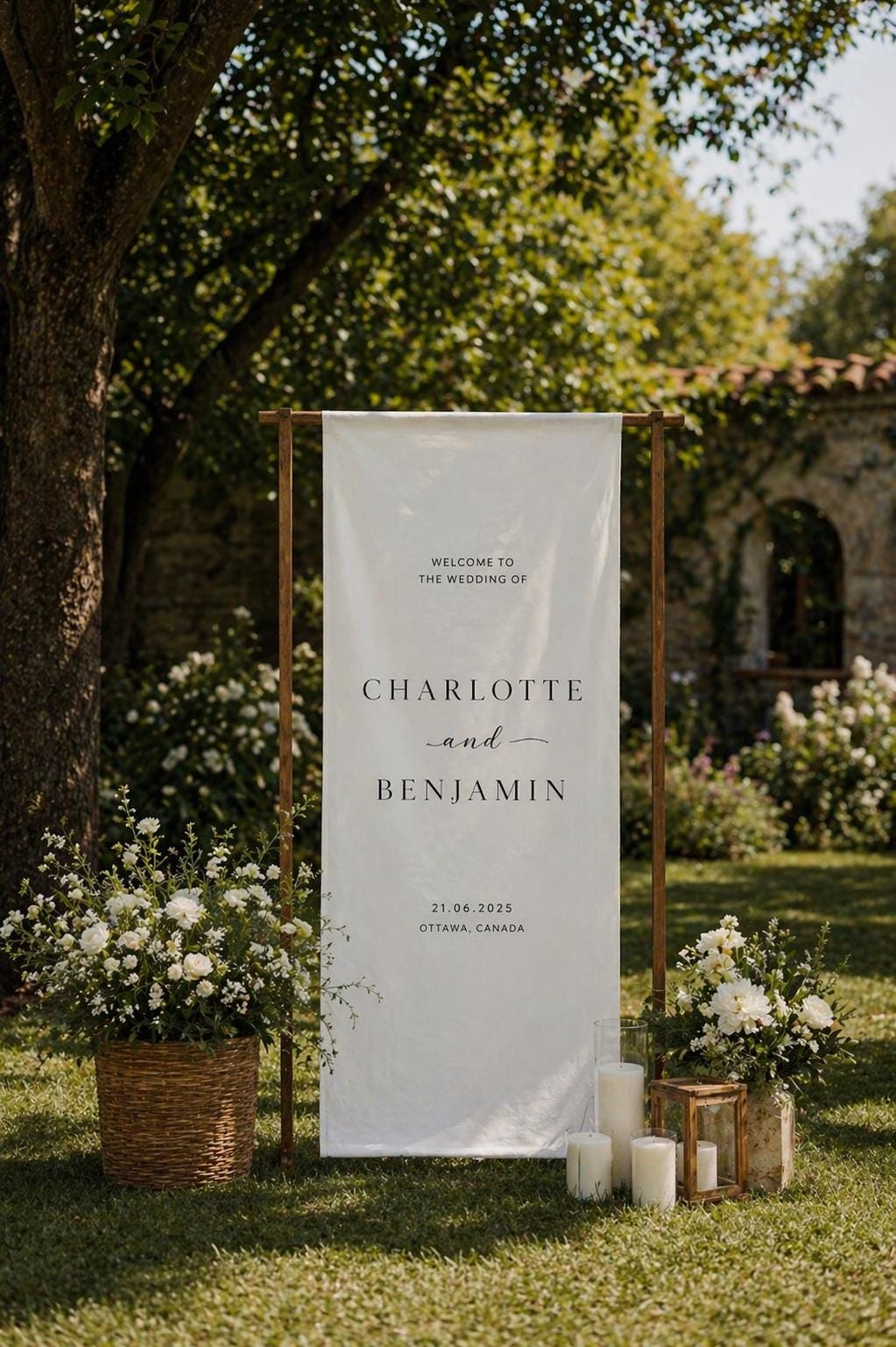 Custom Wedding Fabric Sign, Personalized Linen Welcome Sign, Wedding Welcome Banner, Modern Outdoor Wedding Decor, Engagement Party Sign