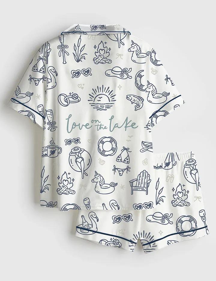 Lake Bachelorette Pajamas, Love on the Lake PJs, Silky Satin Short Sleeve Sleepwear, Bridal Party Lounge, Lake House Trip Gift for Her