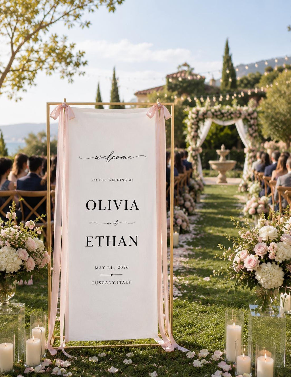 Personalized Linen Wedding Banner | Custom Fabric Welcome Sign for Ceremony & Reception | Rustic Boho Modern Wedding Décor
