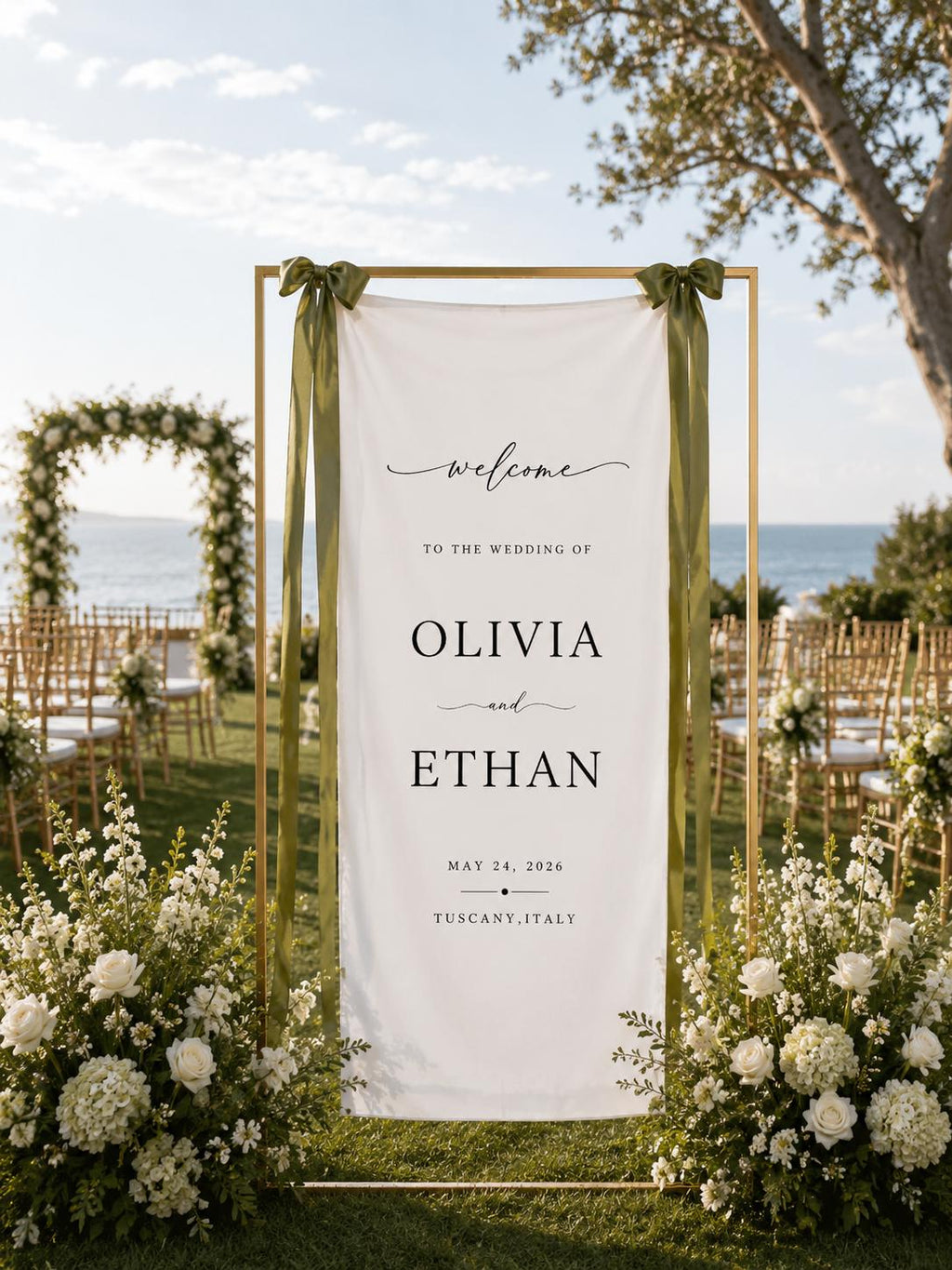Personalized Linen Wedding Banner | Custom Fabric Welcome Sign for Ceremony & Reception | Rustic Boho Modern Wedding Décor