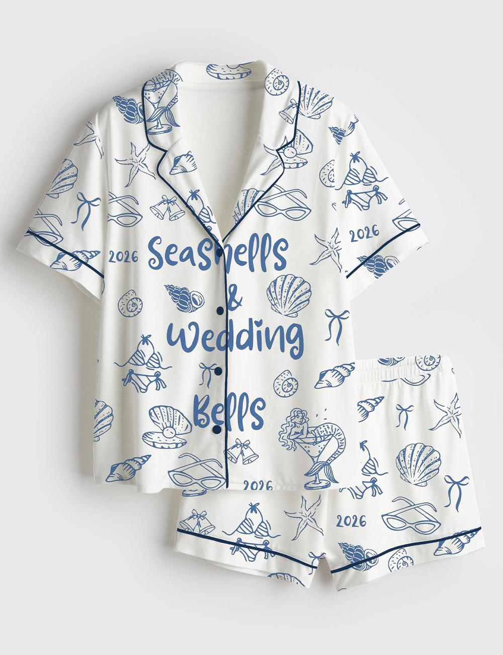 Coastal Bachelorette Pajama Set, Seashell Bridal Sleepwear, Beach Wedding Loungewear, Bridesmaid Pajama Gift