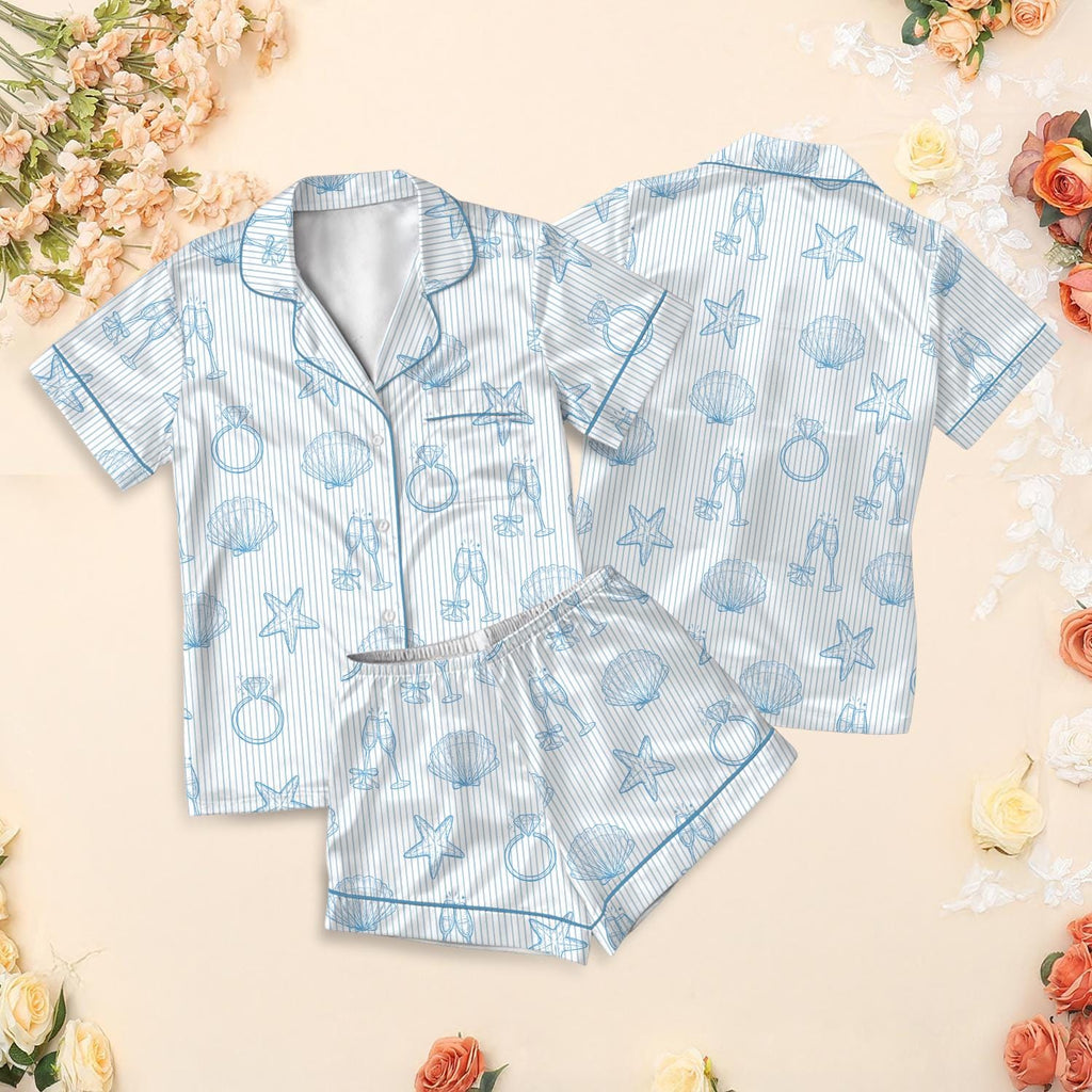 Last Toast On The Coast Bachelorette Pajama Set, Long Sleeve Silky Satin PJs, Bridal Party Gift, Coastal Theme Wedding Morning Sleepwear