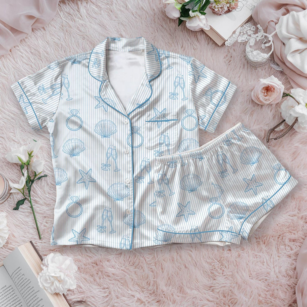 Last Toast On The Coast Bachelorette Pajama Set, Long Sleeve Silky Satin PJs, Bridal Party Gift, Coastal Theme Wedding Morning Sleepwear