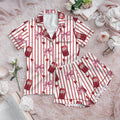 Soda Print Pajama Set Satin Sleepwear Bow Pattern Gift for Her