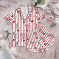 Diet Coke Pajama Set, Red Stripe Satin PJs, Bow Heart Sleepwear, Womens Novelty Pajamas