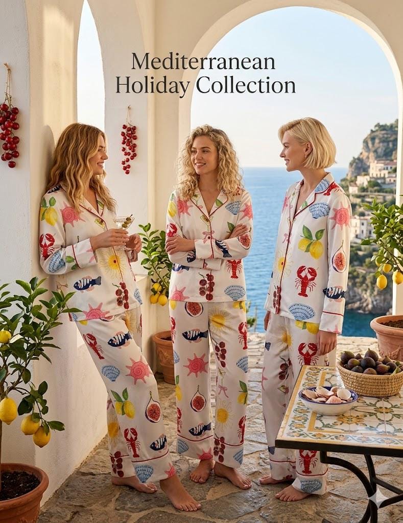 Mediterranean Summer Pajama Set – Mediterranean Food Print PJS– Bride Bridesmaid Bachelorette Party