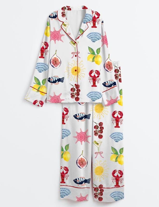 Mediterranean Summer Pajama Set – Mediterranean Food Print PJS– Bride Bridesmaid Bachelorette Party