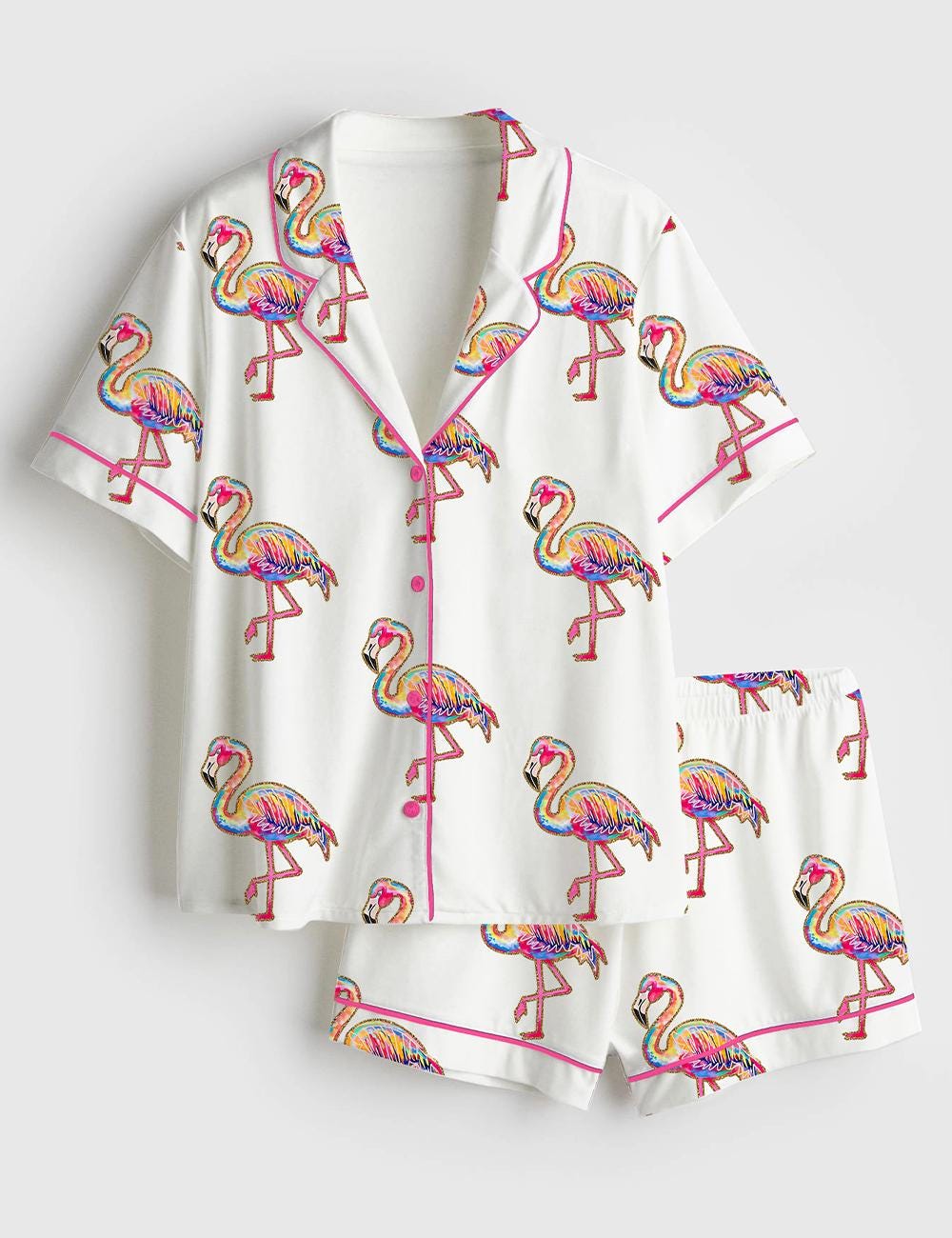 Flamingo Pajama Set, Tropical Summer Sleepwear, Beach Vacation Loungewear Gift for Women