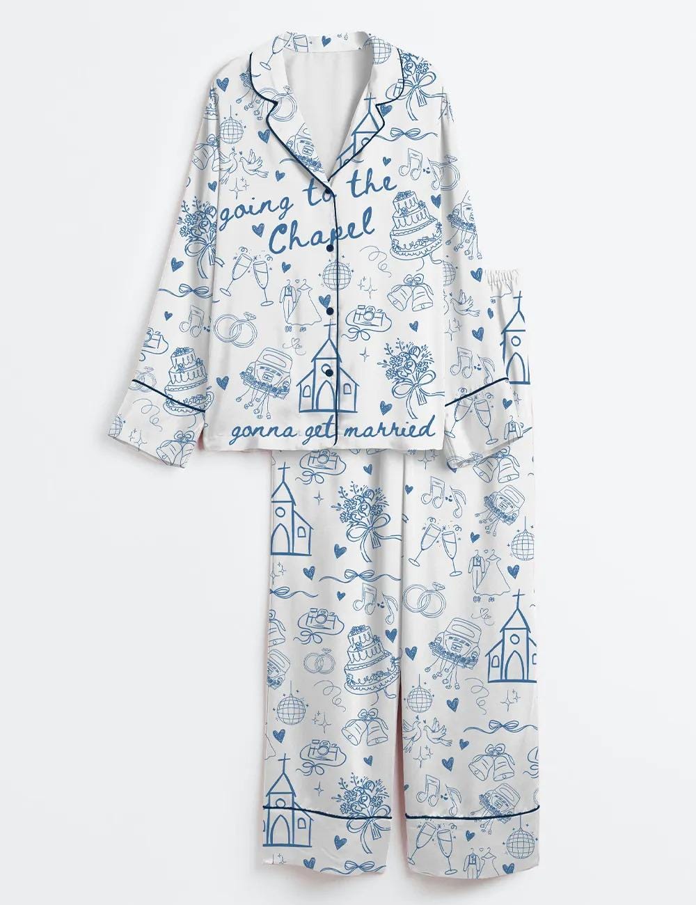Est 2026 Going To The Chapel Satin Pajamas, Wedding Day Bridal Party Pjs, Silky Bride Sleepwear, Wife Future Mrs Lounge Set, Wedding Gift