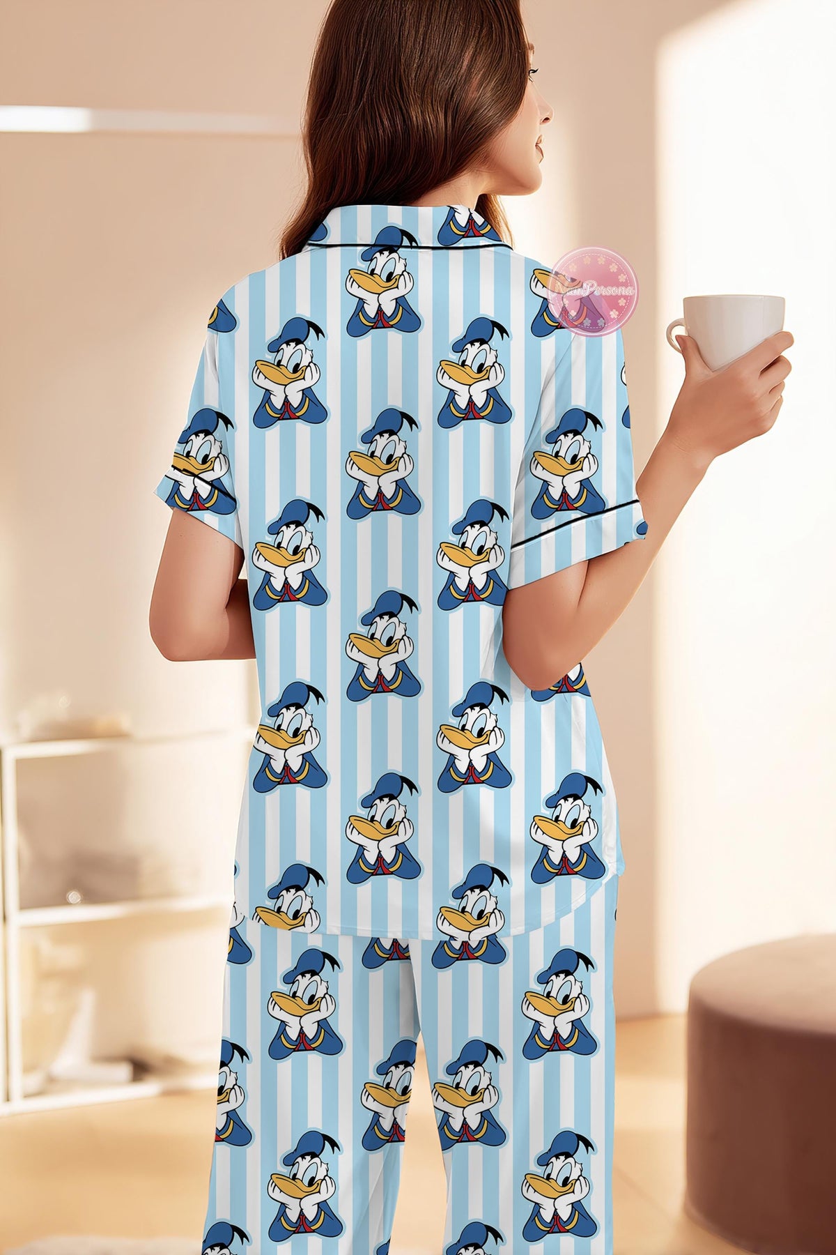 Disney Donald Duck Pajama Set, Mickey Minnie Daisy Donald Striped Pajamas, Cute Couple Matching Sleepwear, Cartoon Lounge Set