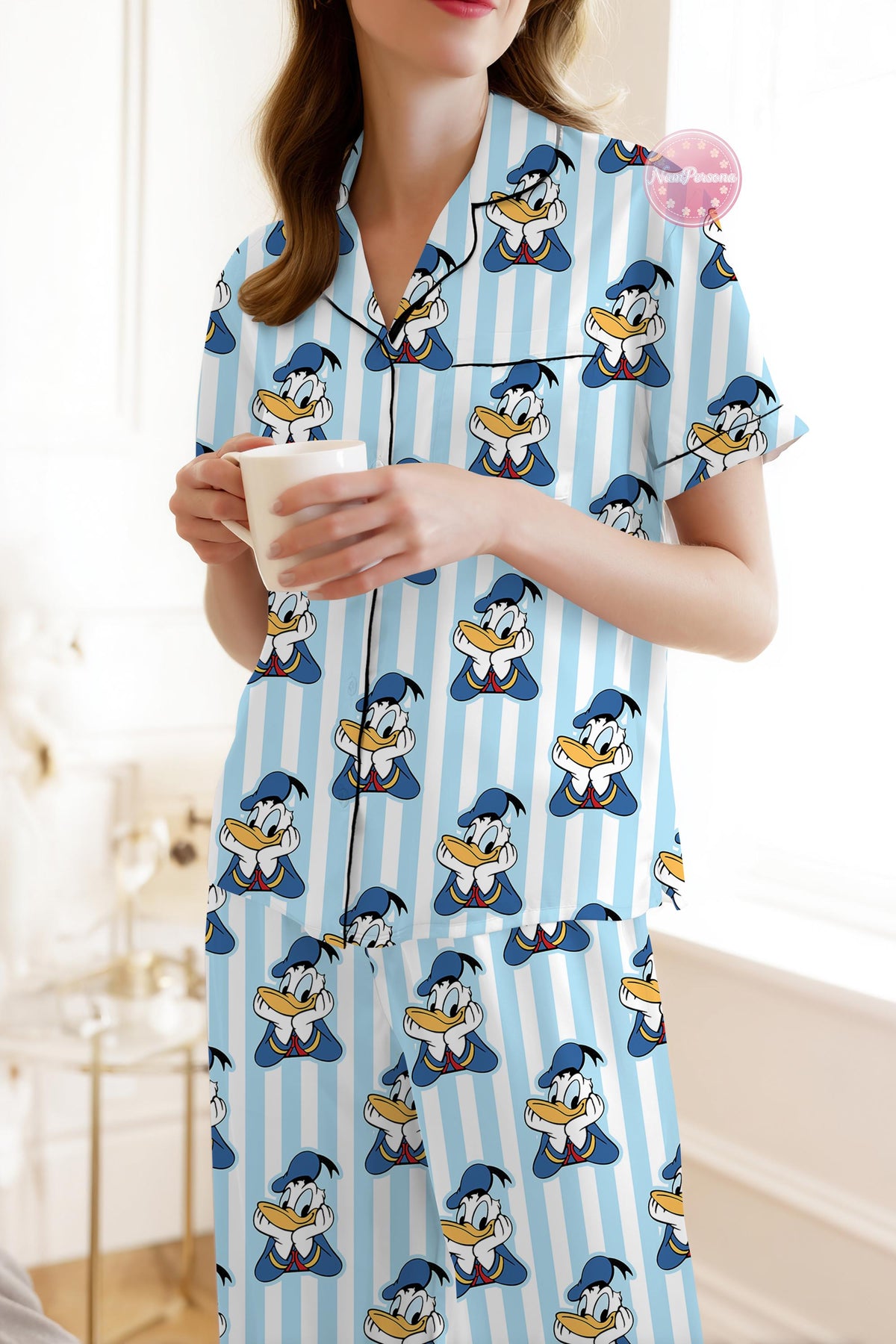 Disney Donald Duck Pajama Set, Mickey Minnie Daisy Donald Striped Pajamas, Cute Couple Matching Sleepwear, Cartoon Lounge Set