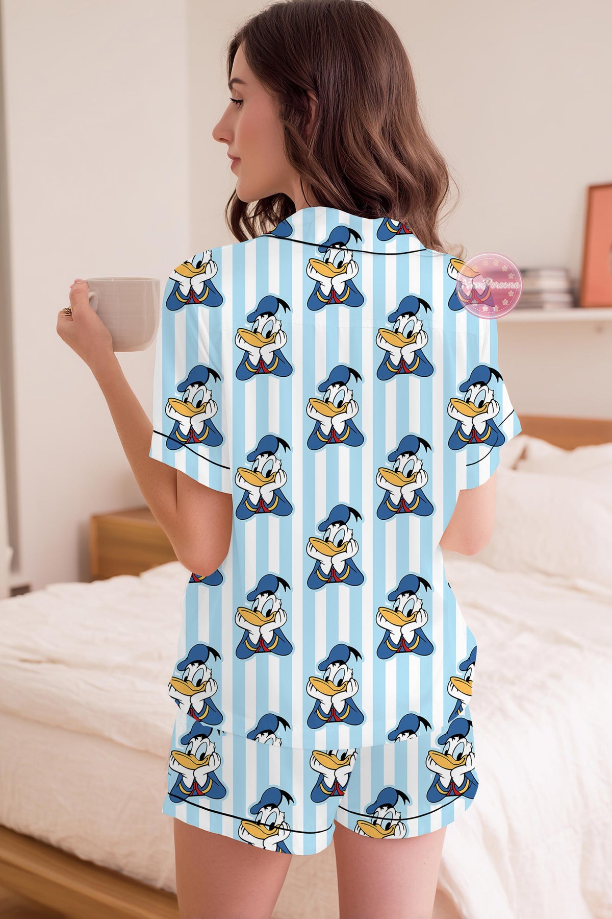 Disney Donald Duck Pajama Set, Mickey Minnie Daisy Donald Striped Pajamas, Cute Couple Matching Sleepwear, Cartoon Lounge Set