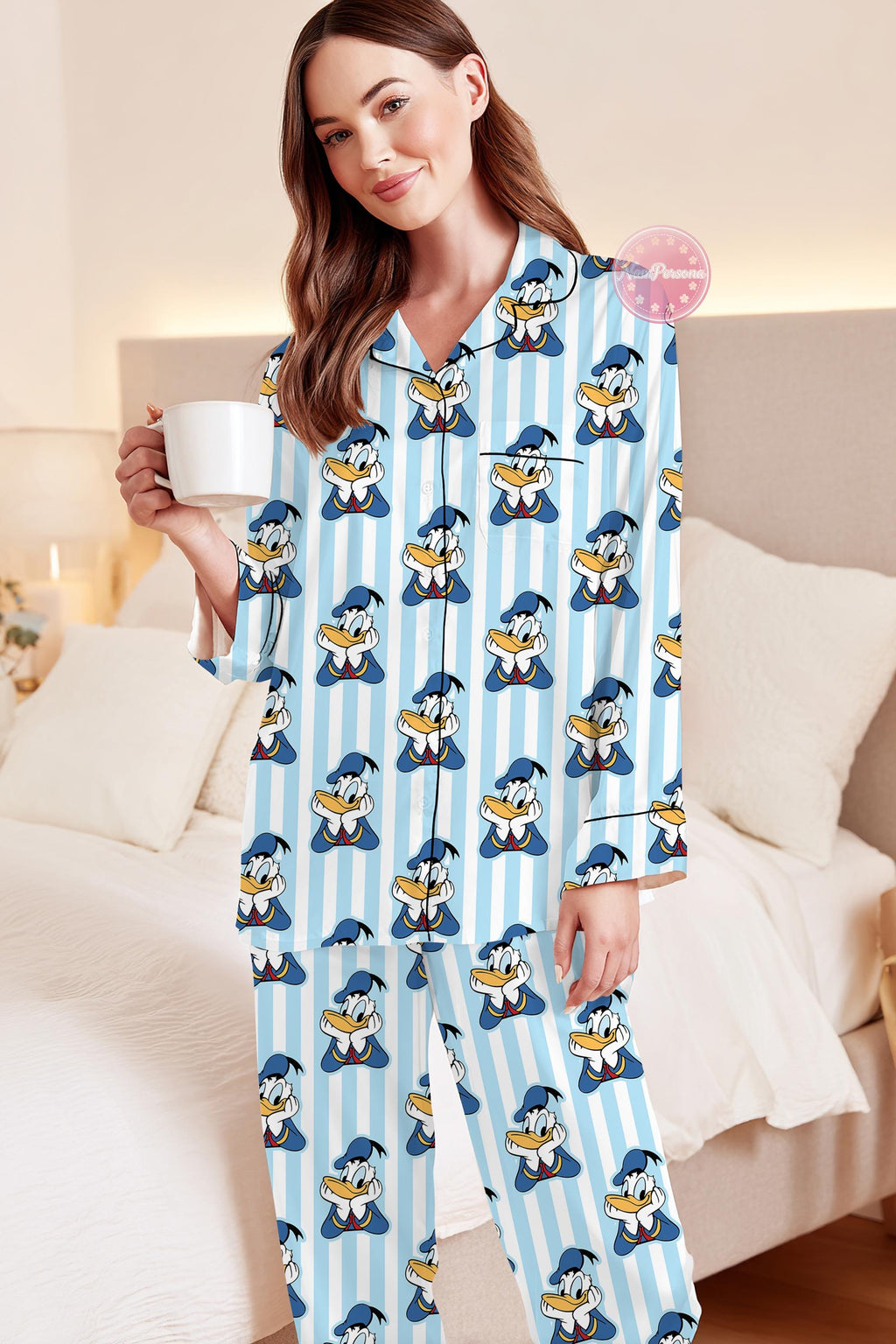 Disney Donald Duck Pajama Set, Mickey Minnie Daisy Donald Striped Pajamas, Cute Couple Matching Sleepwear, Cartoon Lounge Set