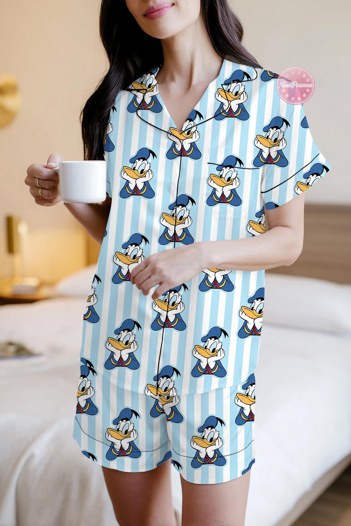 Disney Donald Duck Pajama Set, Mickey Minnie Daisy Donald Striped Pajamas, Cute Couple Matching Sleepwear, Cartoon Lounge Set