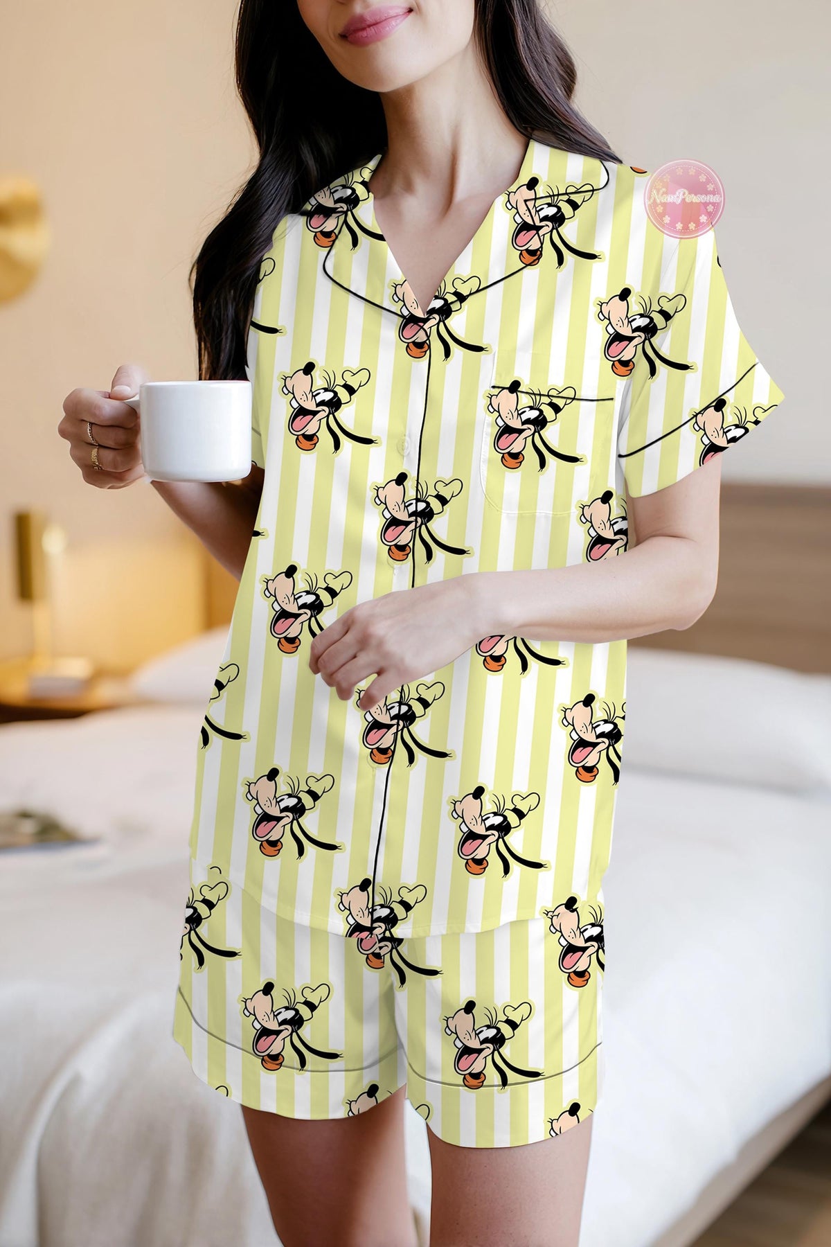 Disney Goofy Pajama Set, Mickey Minnie Daisy Donald Striped Pajamas, Cute Couple Matching Sleepwear, Cartoon Lounge Set