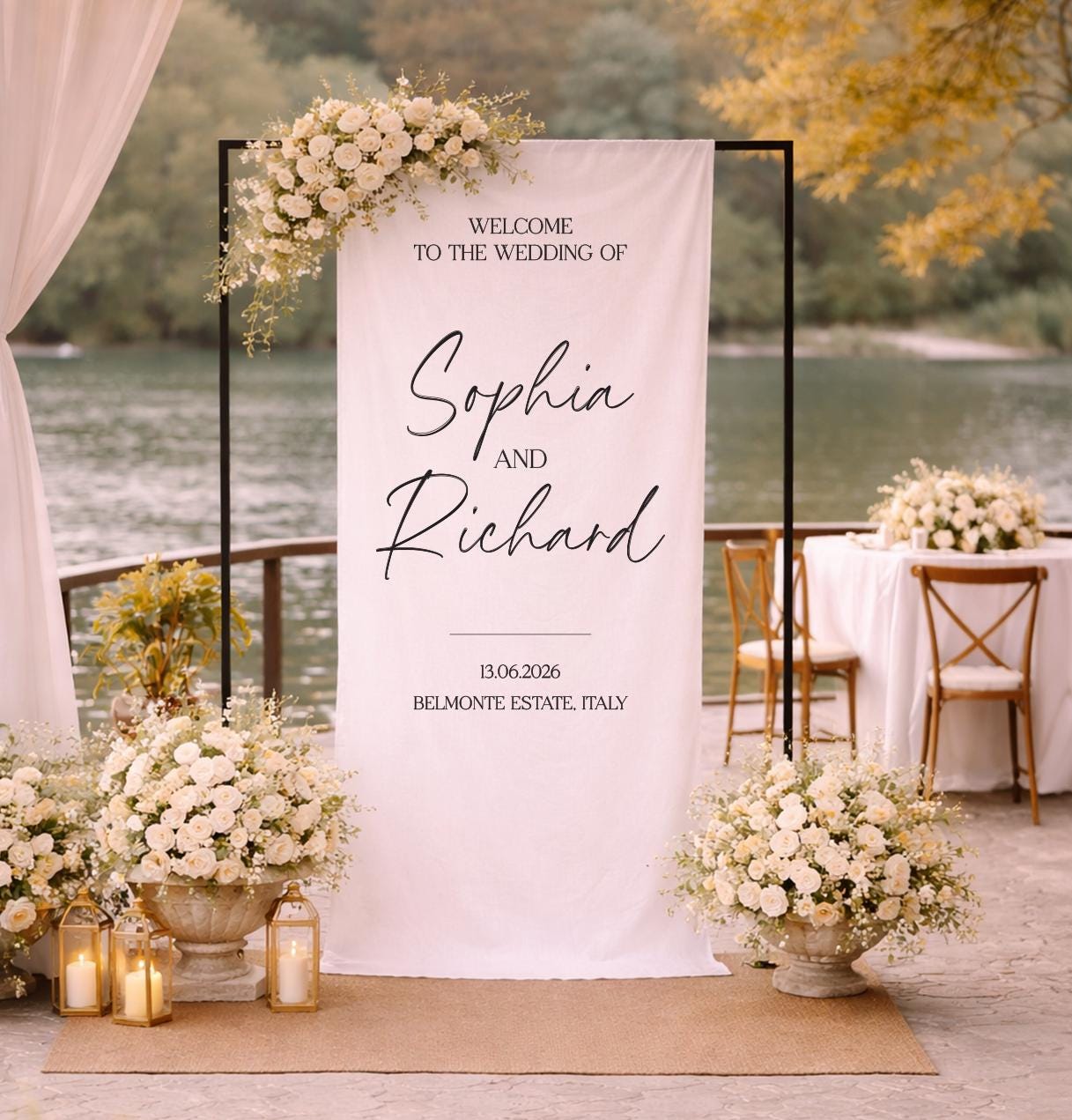 Fabric Wedding Welcome Sign, Custom Linen Welcome Sign for Wedding, Modern Wedding Decor, Wedding Banner, Engagement Party Sign