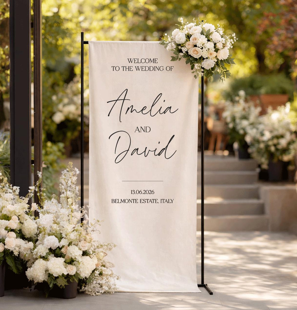 Fabric Wedding Welcome Sign, Custom Linen Welcome Sign for Wedding, Modern Wedding Decor, Wedding Banner, Engagement Party Sign