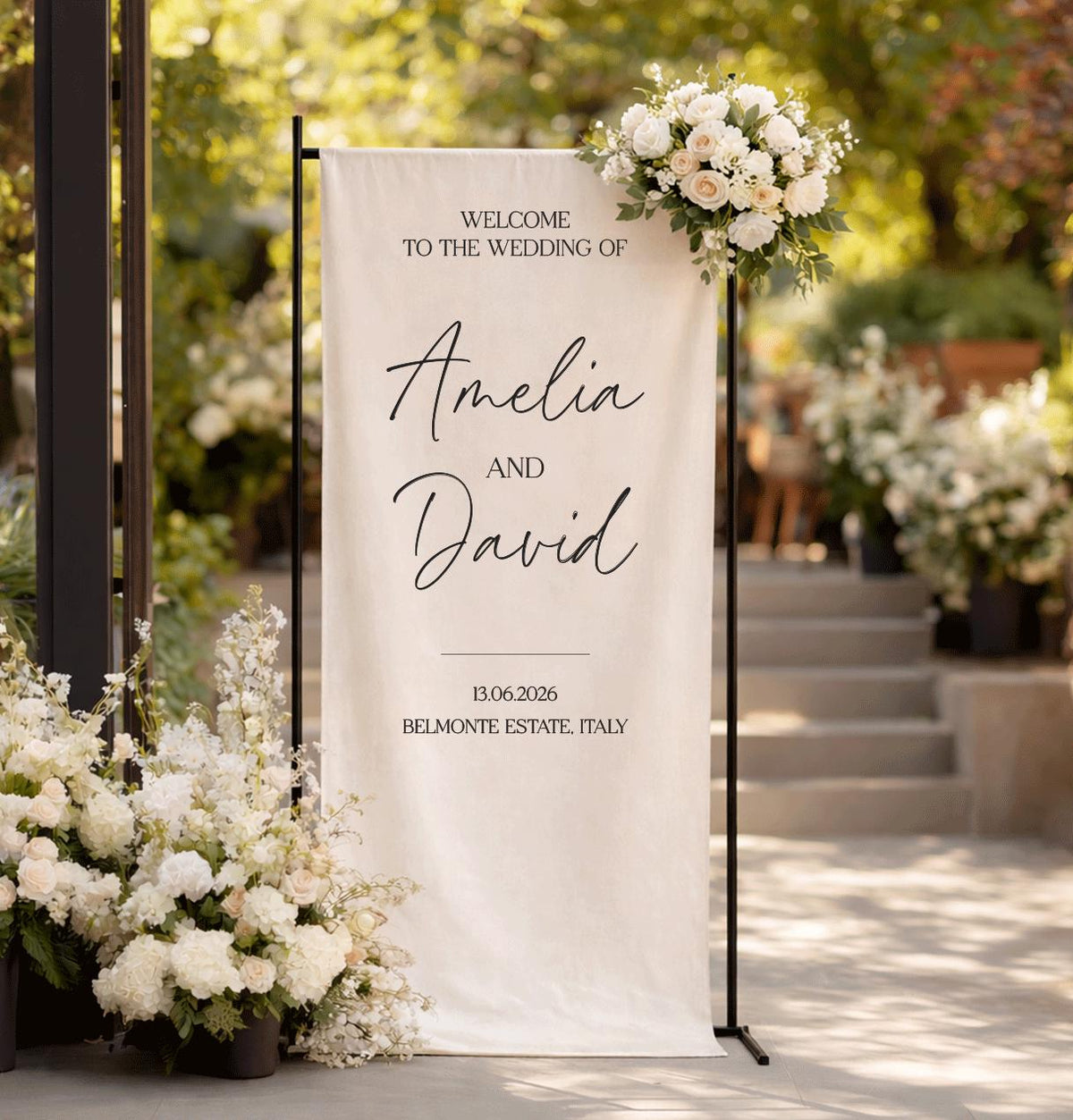 Fabric Wedding Welcome Sign, Custom Linen Welcome Sign for Wedding, Modern Wedding Decor, Wedding Banner, Engagement Party Sign