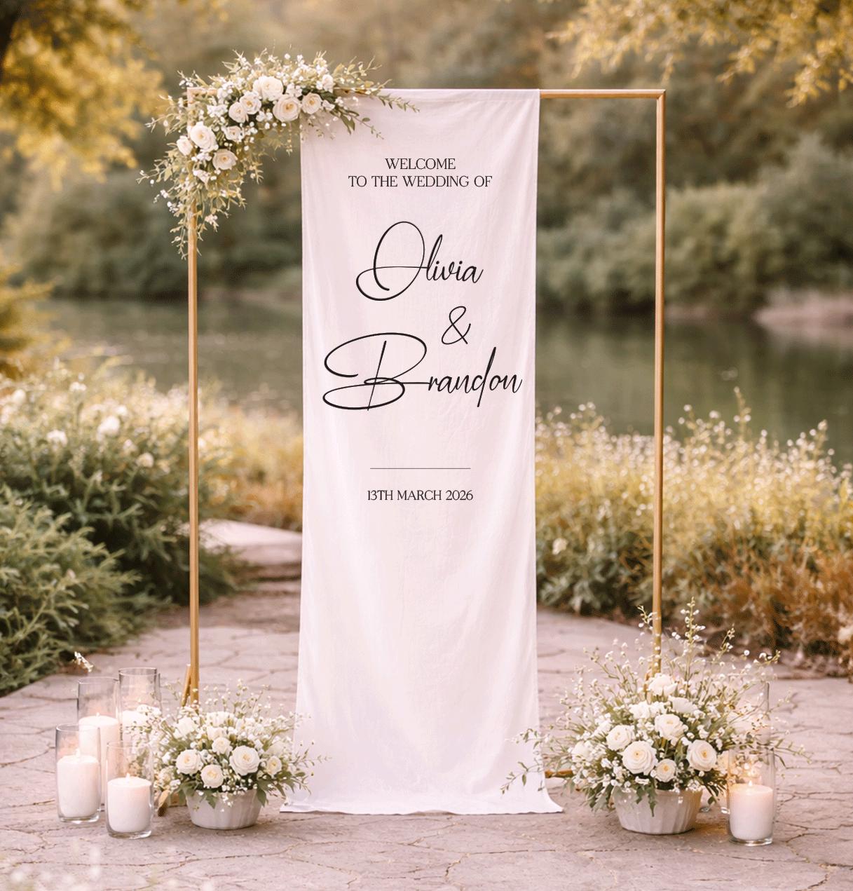Fabric Wedding Welcome Sign, Custom Linen Welcome Sign for Wedding, Modern Wedding Decor, Wedding Banner, Engagement Party Sign