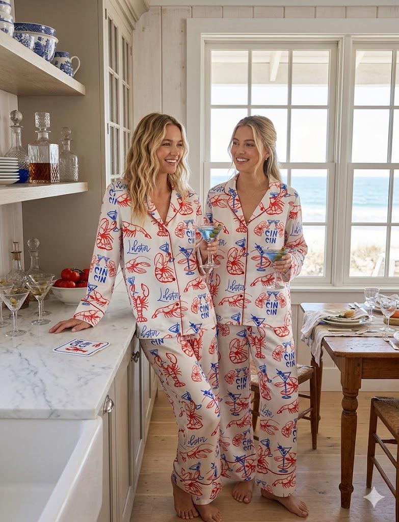 Lobster Pajamas Set – Matching PJ Set, Sleepwear – Summer Bachelorette Party, Bridal Shower Gift