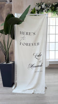 Personalized Fabric Banner, Custom Linen Wedding Welcome Sign, Personlized Here's to Forever Sign