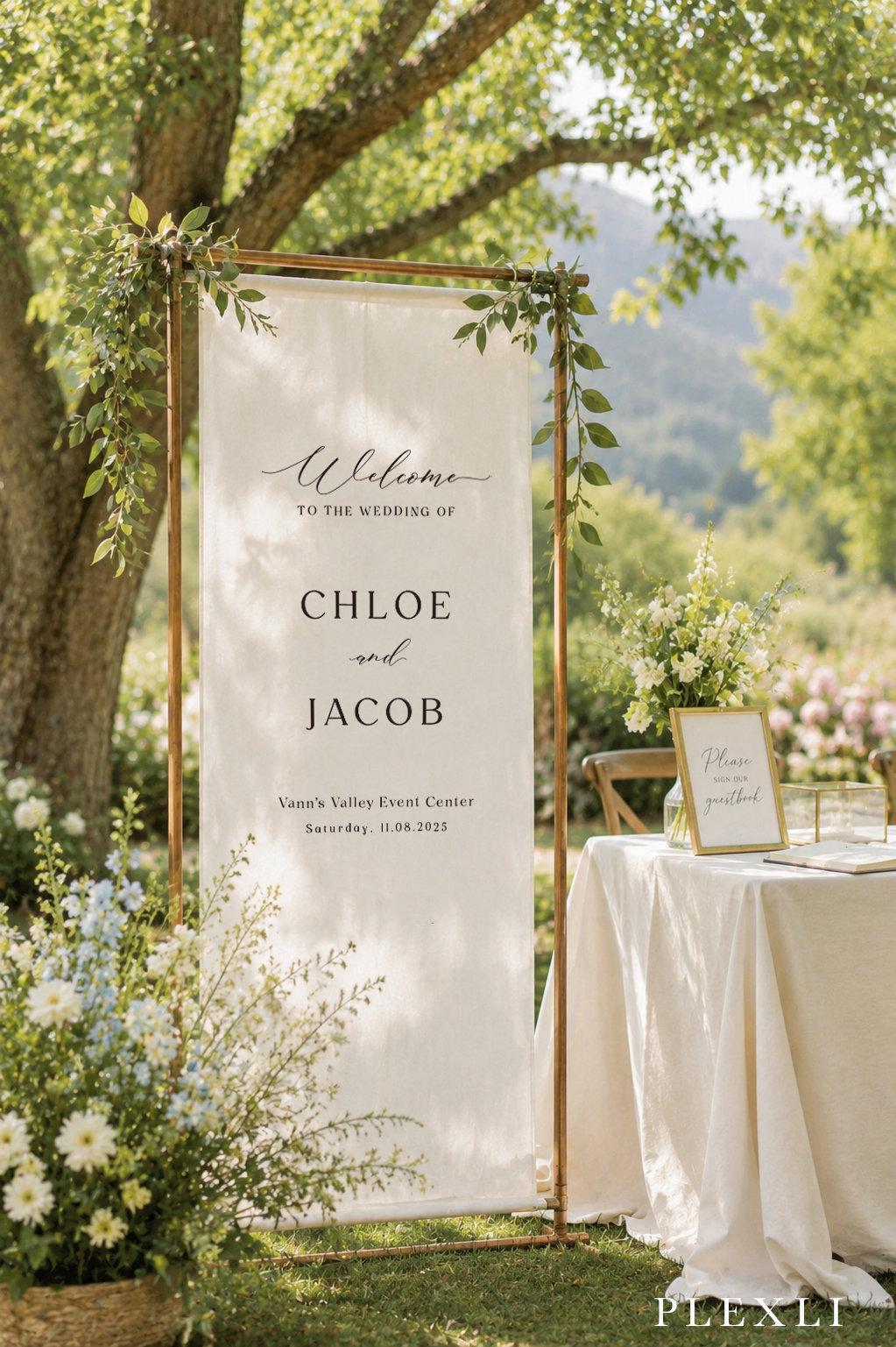 Personalized Linen Wedding Welcome Sign, Custom Fabric Banner, Wedding Decoration, Engagement Party Sign, Fabric Ceremony Sign