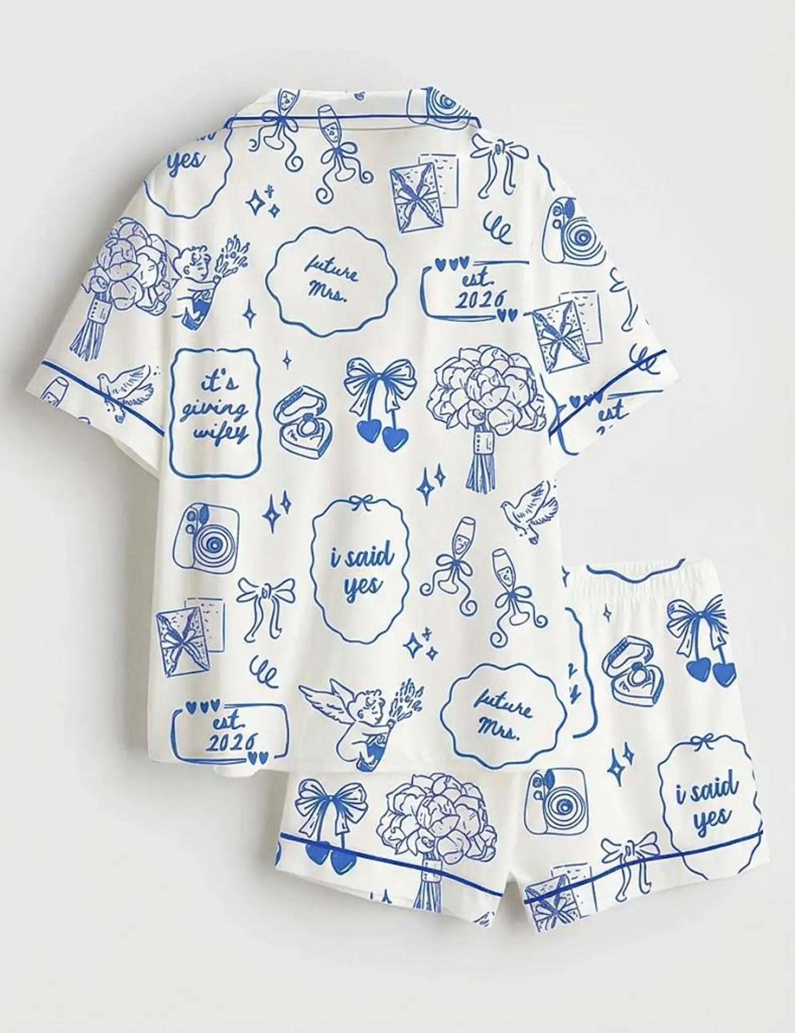 2026 Future Mrs Pajamas, Custom Wedding Timeline Satin PJ Set, Chapel Bridal Party Sleepwear, Hand Drawn Wifey PJs, Engagement Gift for Her