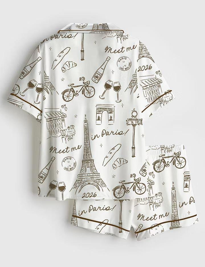 Meet Me In Paris Pajama Set, Girls Trip Bachelorette Party Long Sleeve Sleepwear, Silky Satin French Aesthetic Pjs, Paris Bride Lounge Set