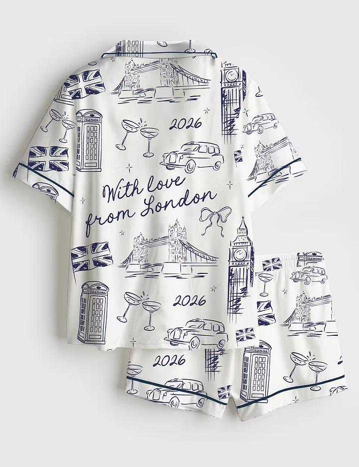 With Love From London Pajama Set, Girls Trip Bachelorette Party Long Sleeve Sleepwear, Silky Satin British Aesthetic Pjs, PJs Gift for Her
