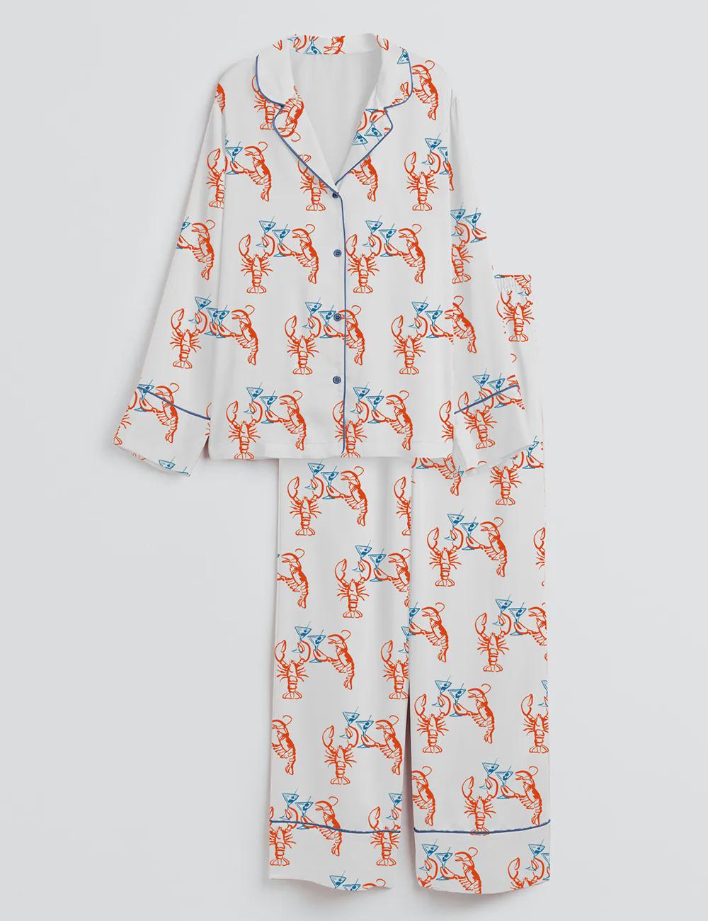 Funny Lobster Pajama Set - Silk Satin Loungewear - Birthday & Girls Trip Sleepwear