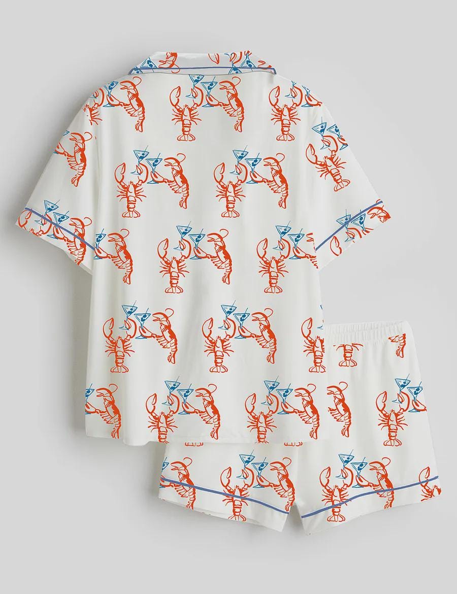 Funny Lobster Pajama Set - Silk Satin Loungewear - Birthday & Girls Trip Sleepwear