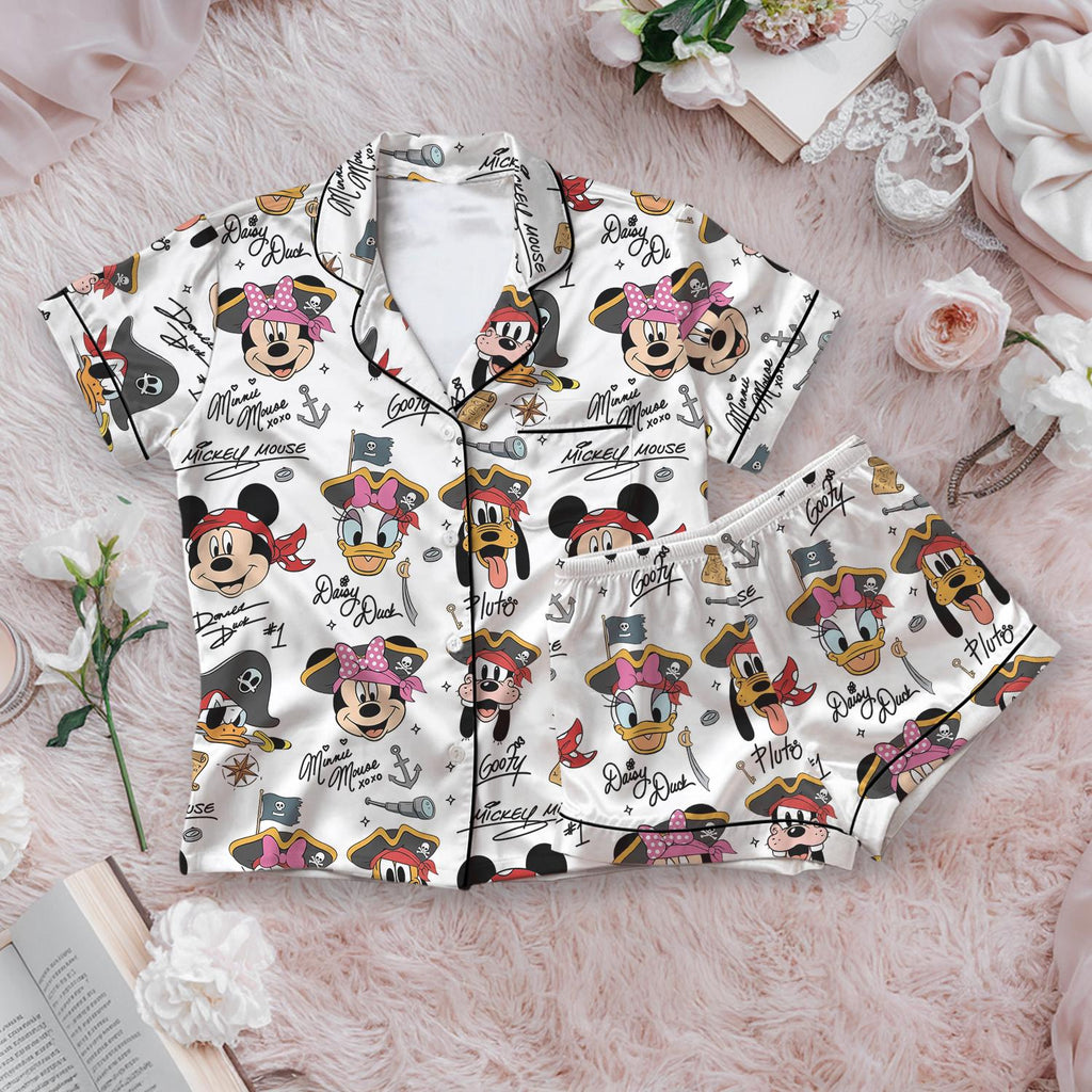 Disney Pirates Mickey and Friends Pajama Set, Colorful Pirate Ship Sleepwear, Donald Daisy Pluto Goofy Set, Disney Cruise Vacation Pjs