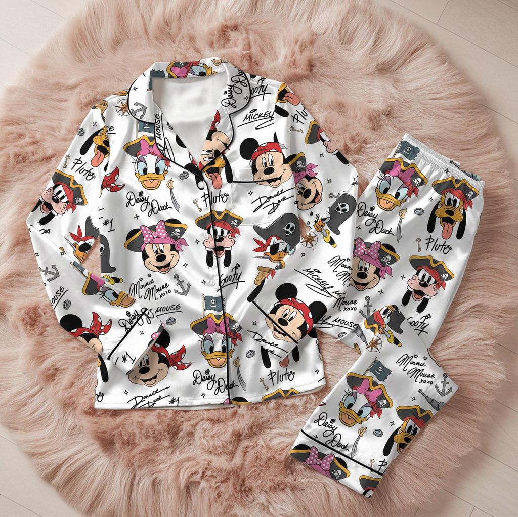 Disney Pirates Mickey and Friends Pajama Set, Colorful Pirate Ship Sleepwear, Donald Daisy Pluto Goofy Set, Disney Cruise Vacation Pjs