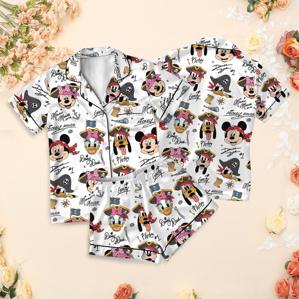 Disney Pirates Mickey and Friends Pajama Set, Colorful Pirate Ship Sleepwear, Donald Daisy Pluto Goofy Set, Disney Cruise Vacation Pjs