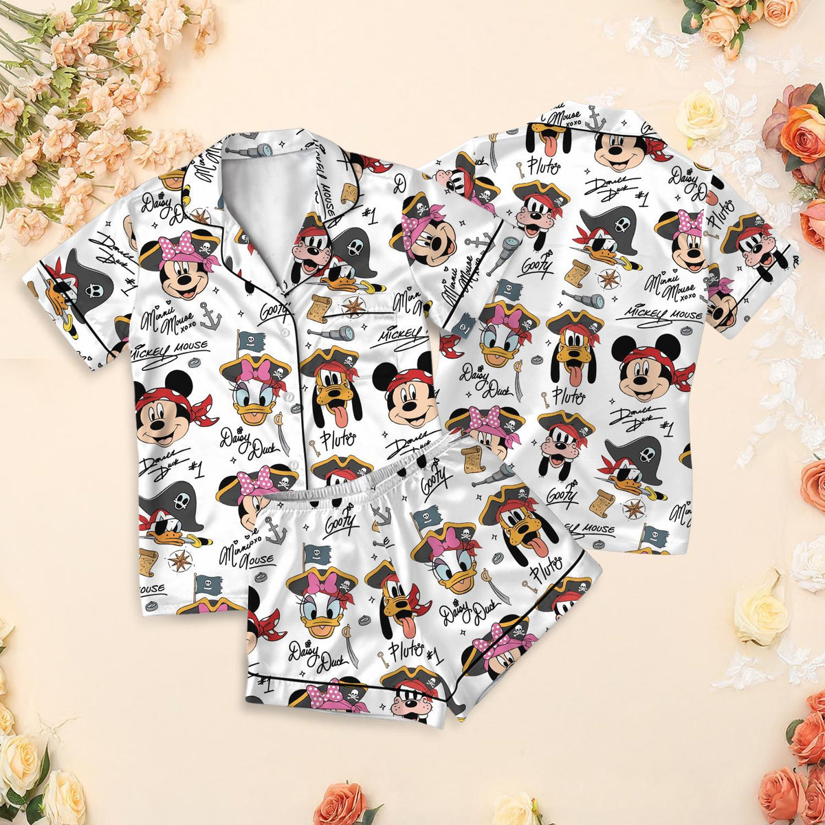 Disney Pirates Mickey and Friends Pajama Set, Colorful Pirate Ship Sleepwear, Donald Daisy Pluto Goofy Set, Disney Cruise Vacation Pjs