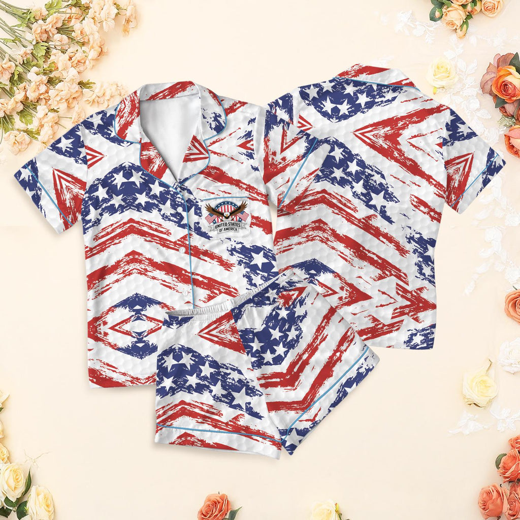 Patriotic USA Flag Pajama Set, 4th of July American Eagle Sleepwear, United States of America Lounge Set, Independence Day Summer Pjs