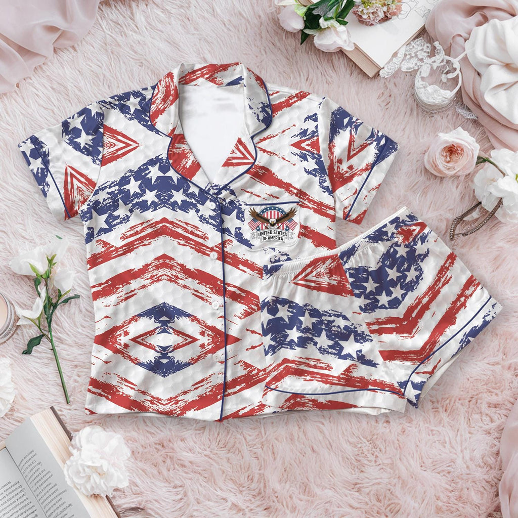 Patriotic USA Flag Pajama Set, 4th of July American Eagle Sleepwear, United States of America Lounge Set, Independence Day Summer Pjs