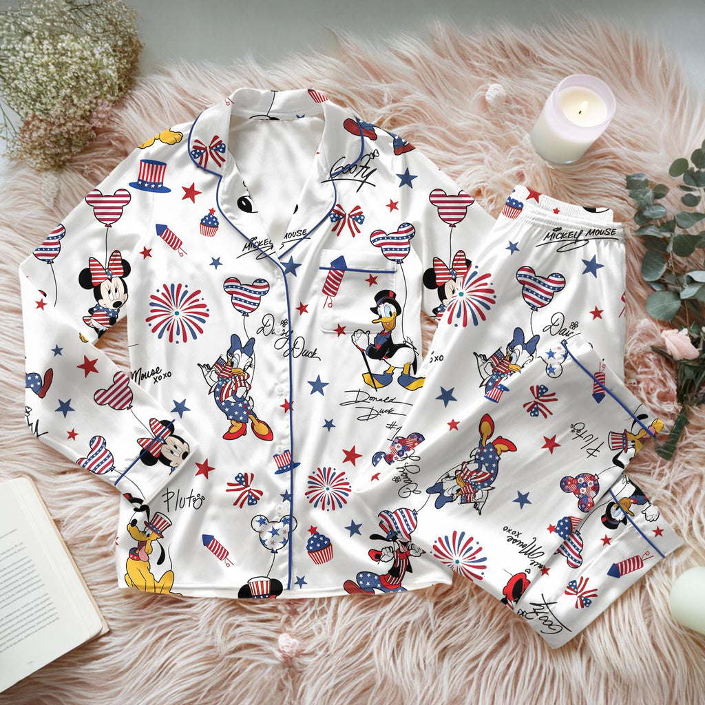 Patriotic Disney Mickey Minnie Pajama Set, 4th of July Fireworks Sleepwear, American Flag Donald Goofy Lounge Set, USA Summer Short Pjs