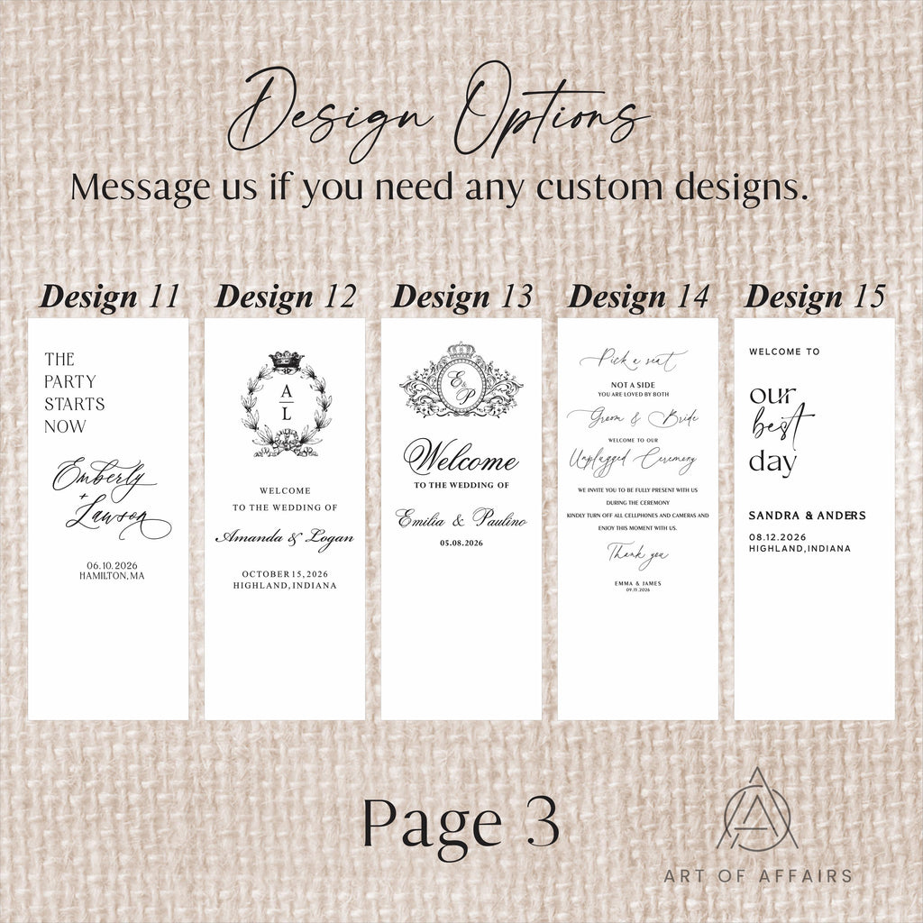Fabric Wedding Welcome Sign - Linen Welcome Sign - Wedding Banner - Modern Linen Wedding Sign with ribbons and stand.
