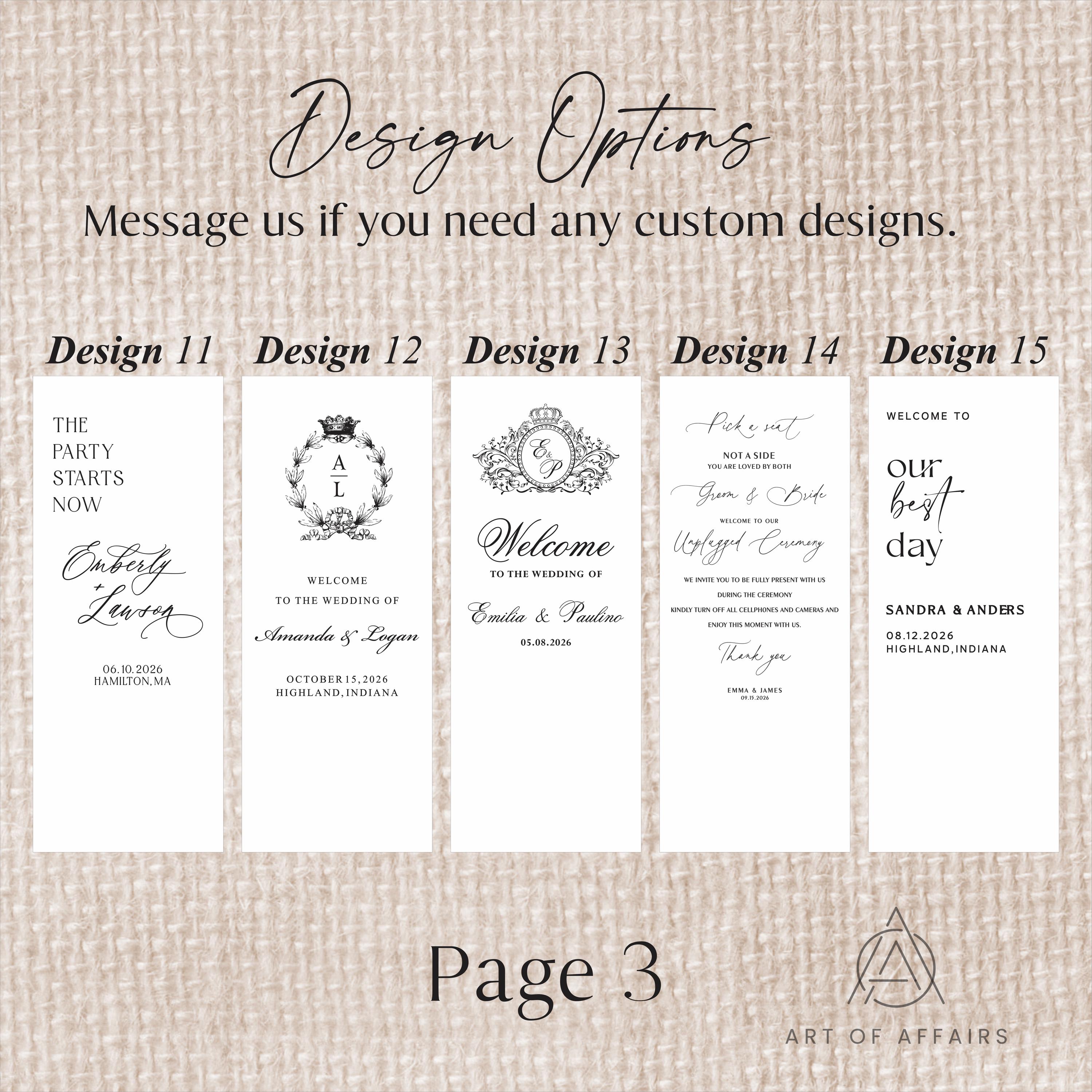 Fabric Wedding Welcome Sign - Linen Welcome Sign - Wedding Banner - Modern Linen Wedding Sign with ribbons and stand.