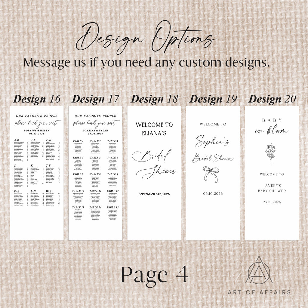 Fabric Wedding Seating chart - Linen Welcome Sign - Wedding Banner - Modern Linen Wedding Sign with ribbons and stand.