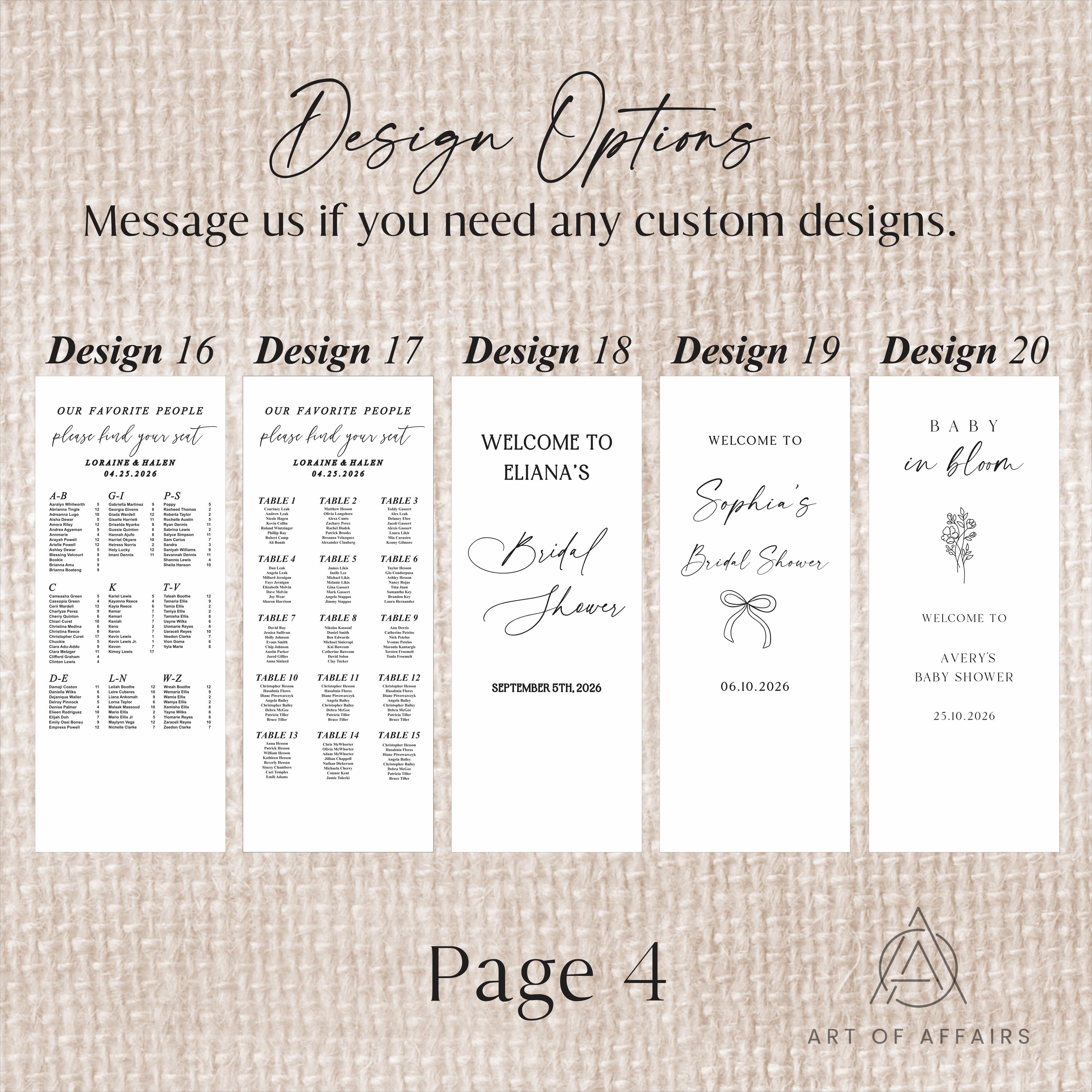 Fabric Wedding Seating chart - Linen Welcome Sign - Wedding Banner - Modern Linen Wedding Sign with ribbons and stand.