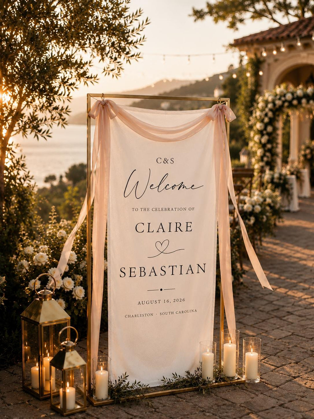 Personalized Linen Wedding Banner | Custom Fabric Welcome Sign for Ceremony & Reception | Rustic Boho Modern Wedding Décor