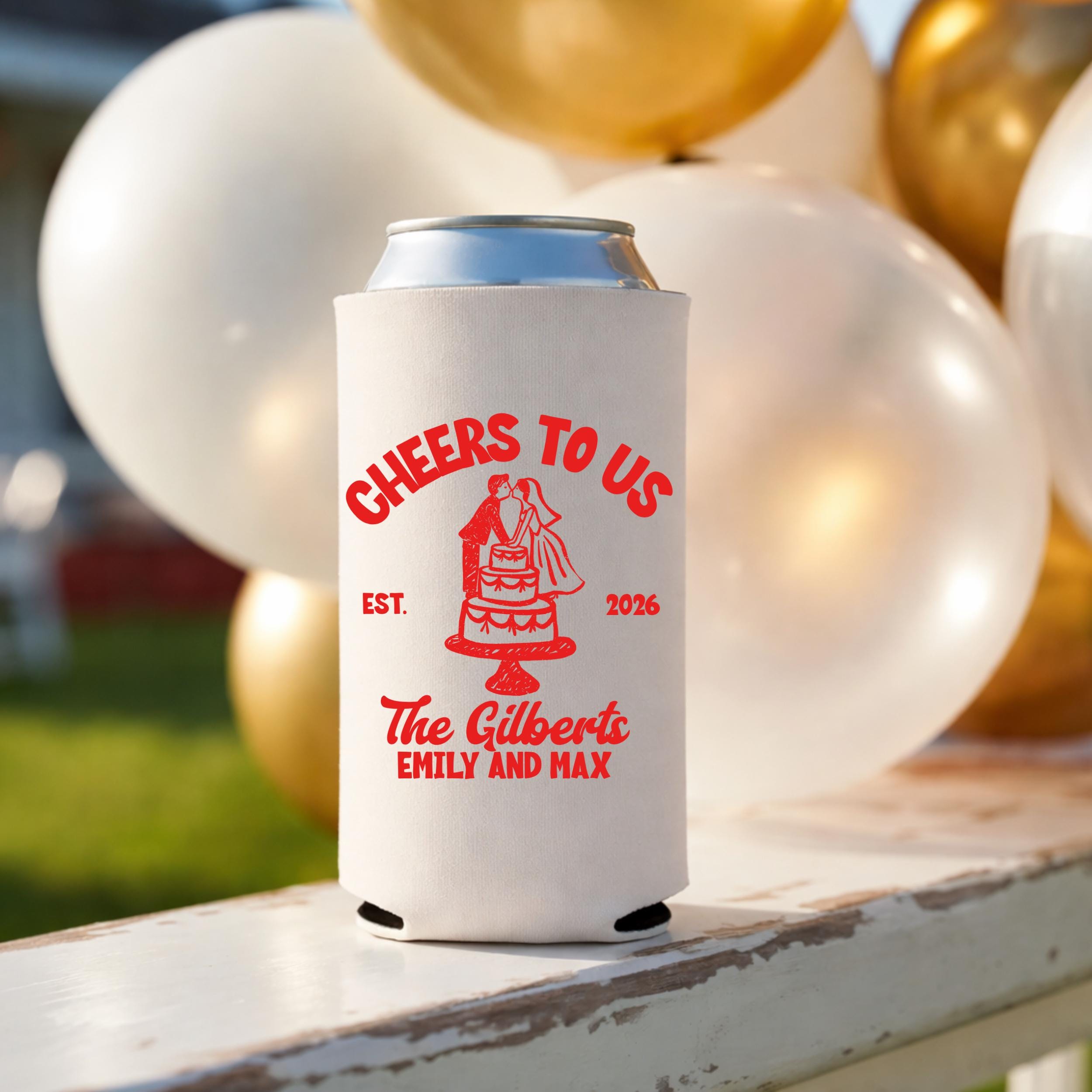Wedding Cake Personalized Can Coolers, Custom Wedding Can Cooler, Custom Couple Name Date Drink Holder, Party Favors