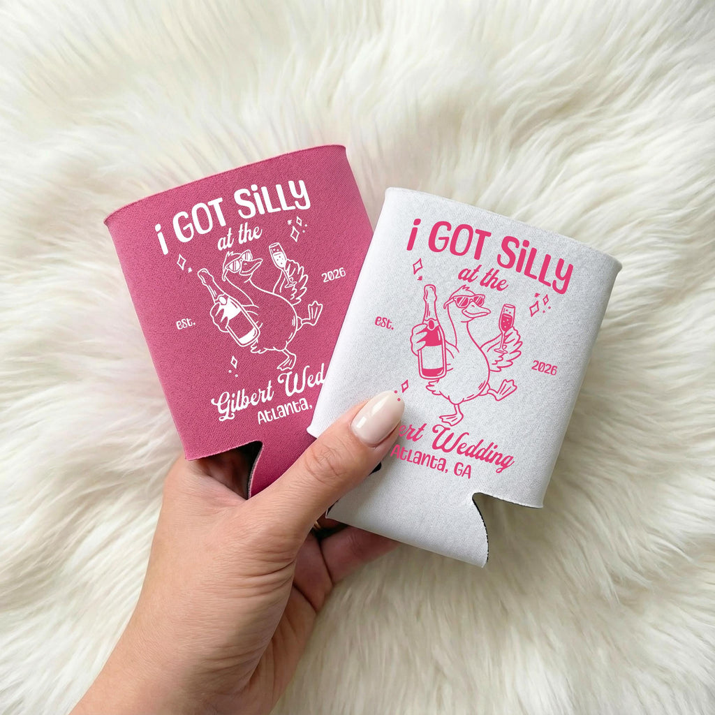 Custom Silly Goose Wedding Toss Can Cooler, Funny Wedding Party Favors, Personalized Wedding Cozies